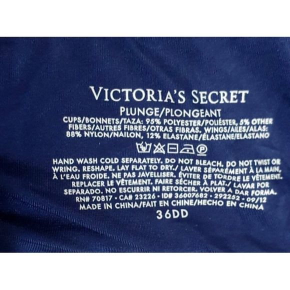 Victoria's Secret 36DD Dark Blue Flower Embroidered Embellished Plunge Bra - Picture 8 of 9